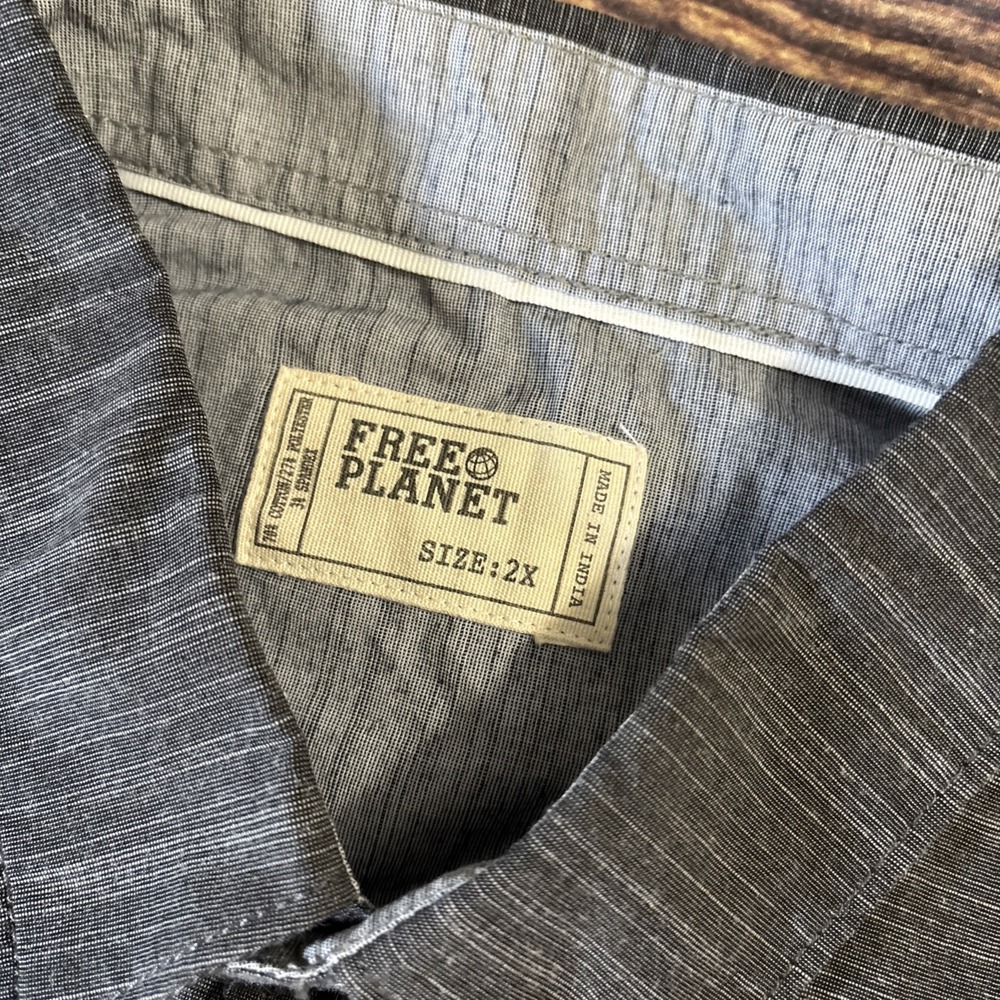 FREE PLANET-Men's Button-Up Short Sleeve Shirt, Black/Gray, XXL NWT Stretch - Picture 2 of 10